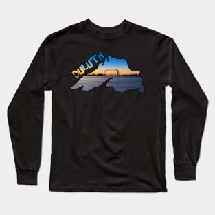 Lake Superior Outline (Duluth's Aerial Lift Bridge at Sunrise) Long Sleeve T-Shirt